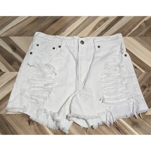 American Eagle Super High Rise Festival Shorts Womens Size 4 White Distressed
